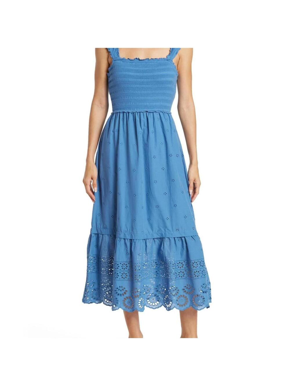 Betsy Johnson Smocked Embroidered Eyelet Midi Dress
